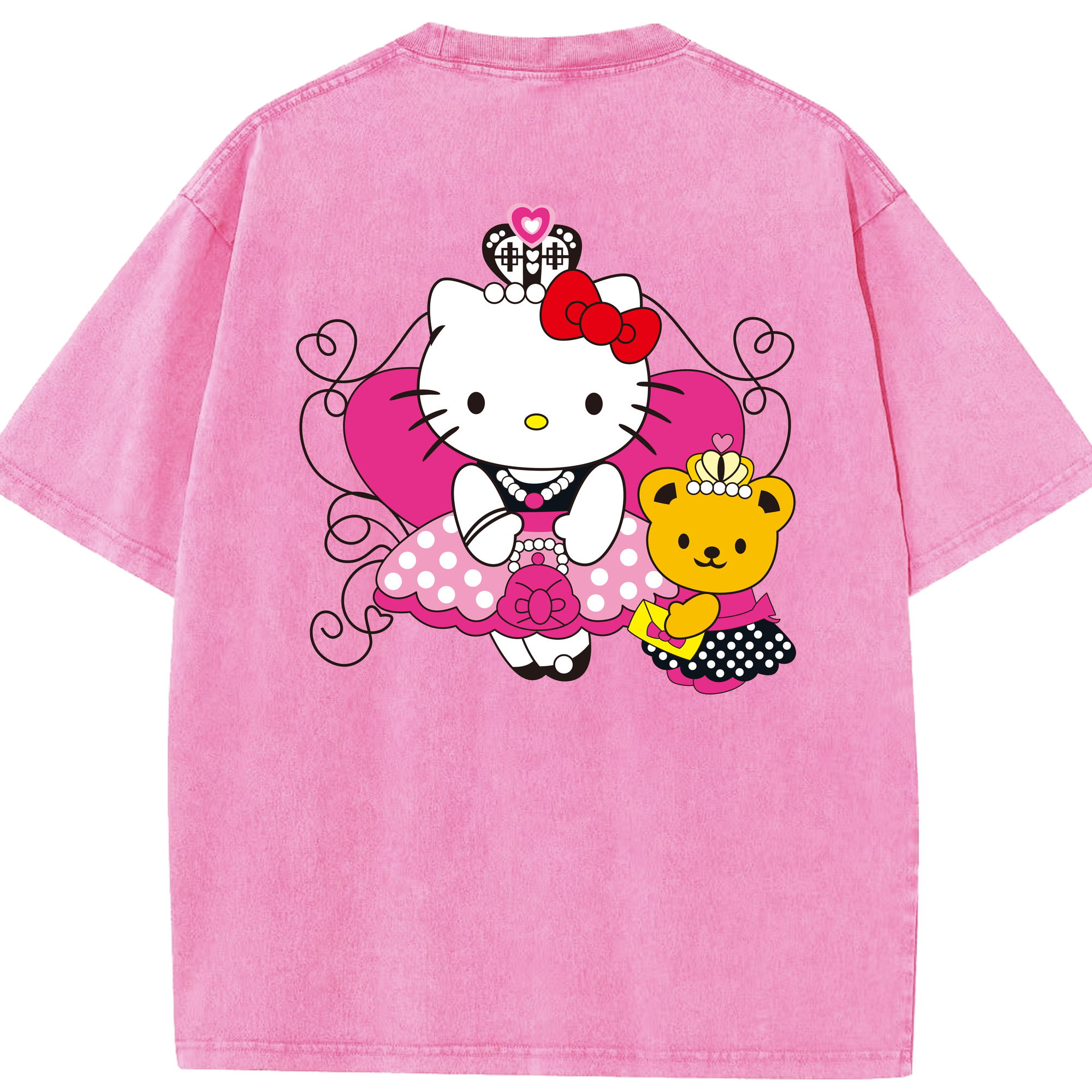 （画像用） Hello Kitty ハローキティ 綿100% ヴィンテージ風 半袖Tシャツ（背面プリント）